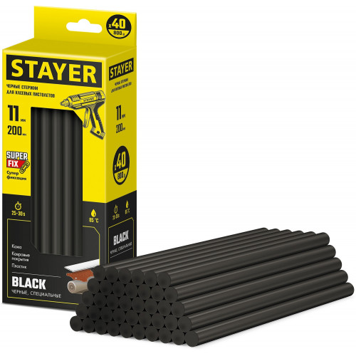STAYER Black черные клеевые стержни, d 11 мм х 200 мм 40 шт. 0,8 кг.