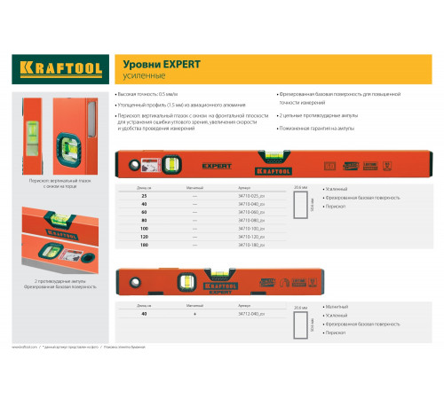 Kraftool EXPERT 250 мм, уровень с зеркальным глазком