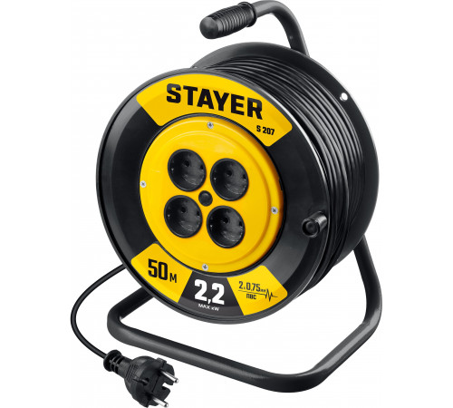 STAYER S 207 ПВС 2х0.75 50м 2200Вт, Удлинитель на катушке (55073-50)