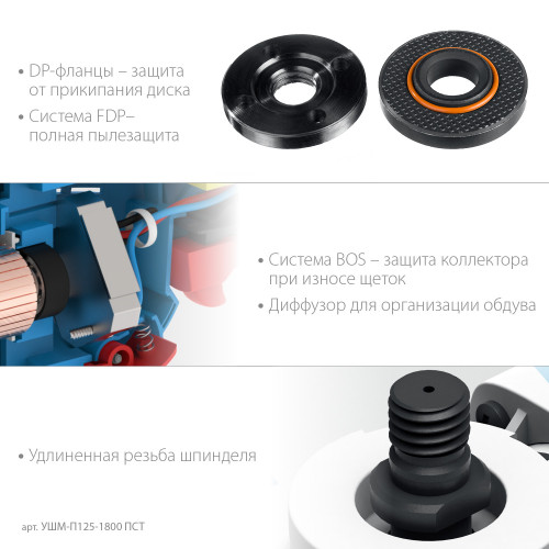 ЗУБР 1800 Вт, d125 мм, УШМ, Профессионал (УШМ-П125-1800 ПСТ)