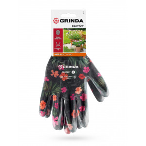 GRINDA PROTECT, L (9), садовые перчатки с прозрачным нитриловым покрытием, чёрные, 13 класс (11296-L)