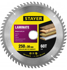 STAYER Laminate 250 x 30мм 60Т, диск пильный по ламинату, аккуратный рез