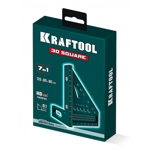 KRAFTOOL 3D Square, 5-в-1, высокоточный алюминиевый угольник для 3D заготовок (3446)