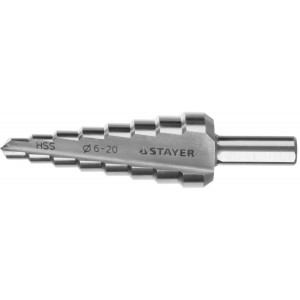 STAYER 6-20мм, 8 ступеней, сверло ступенчатое, сталь HSS