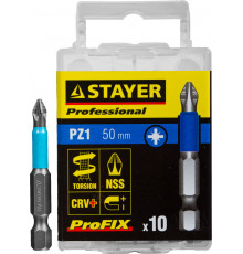 Биты STAYER ″PROFESSIONAL″ ProFix Pozidriv, тип хвостовика E 1/4″, № 1, L=50мм, 10шт