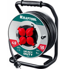 KRAFTOOL КГ 3х2.5 50м 4000Вт IP44, HEAVY DUTYСиловой удлинитель на стальной катушке (55086-50)