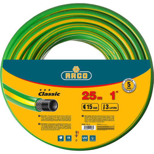 Поливочный шланг RACO CLASSIC 1″ 25 м 15 атм трёхслойный армированный
