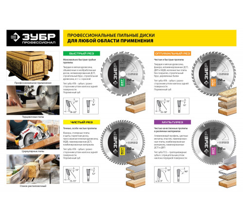ЗУБР Оптимальный рез 250х32мм 40Т, диск пильный по дереву