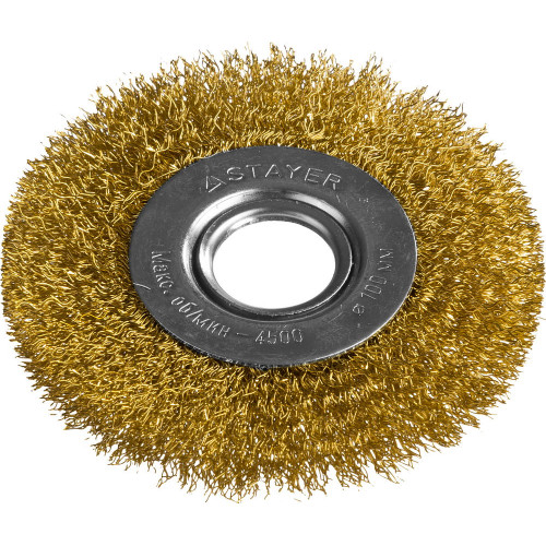 STAYER ″PROFESSIONAL″. Щетка дисковая для УШМ, витая стальная латунированная проволока 0,3мм, 100ммх22мм