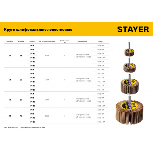 Круг шлифовальный STAYER лепестковый, на шпильке, P80, 50х20 мм