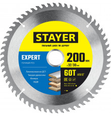 STAYER EXPERT 200 x 32/30мм 60Т, диск пильный по дереву, точный рез