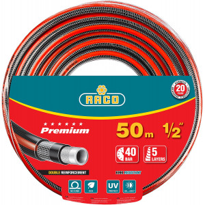Поливочный шланг RACO PREMIUM 1/2″ 50 м 40 атм пятислойный усиленный двумя слоями армирования