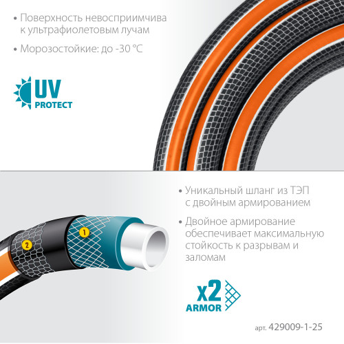 Поливочный шланг GRINDA PROLine ULTRA 6 1″ 25 м 20 атм шестислойный двойное армированиие