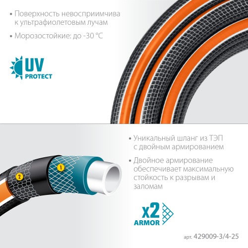 Поливочный шланг GRINDA PROLine ULTRA 6 3/4″ 25 м 25 атм шестислойный двойное армированиие