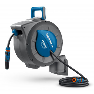 GRINDA HRA-20, шланг 20м x 1/2″, на поворотном кронштейне настенная, поливочный набор 4 предмета, катушка автоматическая со шлангом ProLine (428470)