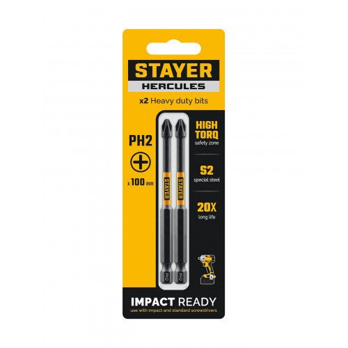 Торсионные биты STAYER PH 2, 100 мм, 2 шт HERCULES