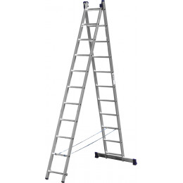Двухсекционная лестница СИБИН, 11 ступеней, со стабилизатором, алюминиевая