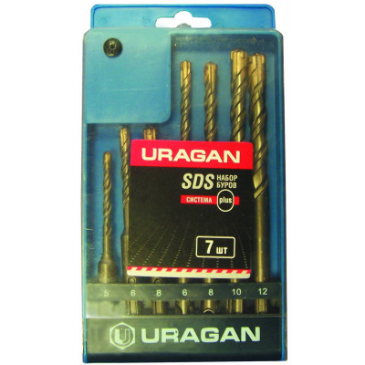 URAGAN Набор буров SDS-plus 7 шт: 5 x 110, 6 x 110, 8 x 110, 6 x 160, 8 x 160, 10 x 160, 12 x 160 мм
