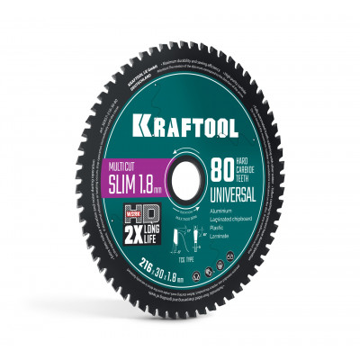KRAFTOOL Slim multi cut 216 х 30 x 1.8 мм, 80Т, диск пильный по дереву (36957-216-30-80)