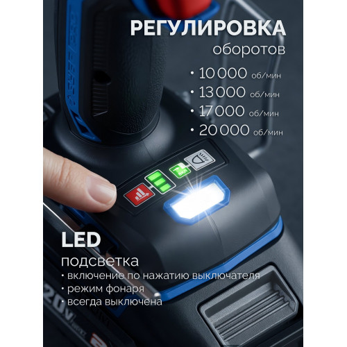 ЗУБР 20 В, d82 мм, 2 АКБ LMS (4 А·ч), редукторная мини-УШМ с доп. основанием, сумка, Профессионал (AB-80-700R-42)