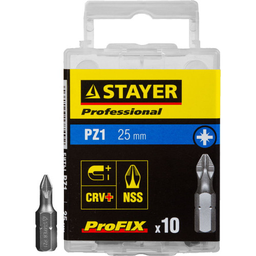 Биты STAYER ″PROFESSIONAL″ ProFix Pozidriv, тип хвостовика C 1/4″, № 1, L=25мм, 10шт