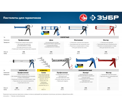 ЗУБР скелетный пистолет для герметика Монтажник, 310 мл, серия Профессионал