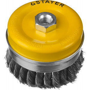 STAYER ″PROFESSIONAL″. Щетка чашечная усиленная для УШМ, жгутированная стальная проволока 0,5мм, 100ммхМ14