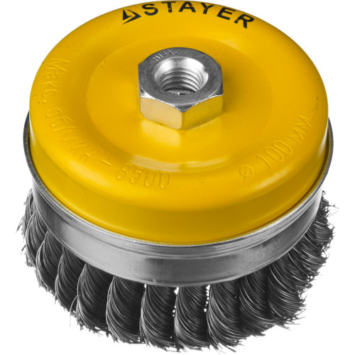 STAYER ″PROFESSIONAL″. Щетка чашечная усиленная для УШМ, жгутированная стальная проволока 0,5мм, 100ммхМ14