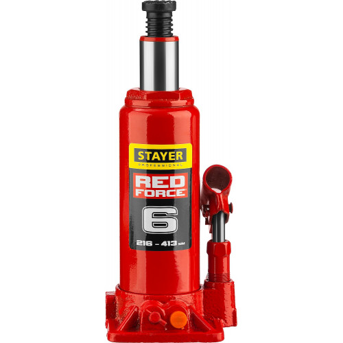 STAYER RED FORCE 6т 216-413мм домкрат бутылочный гидравлический в кейсе