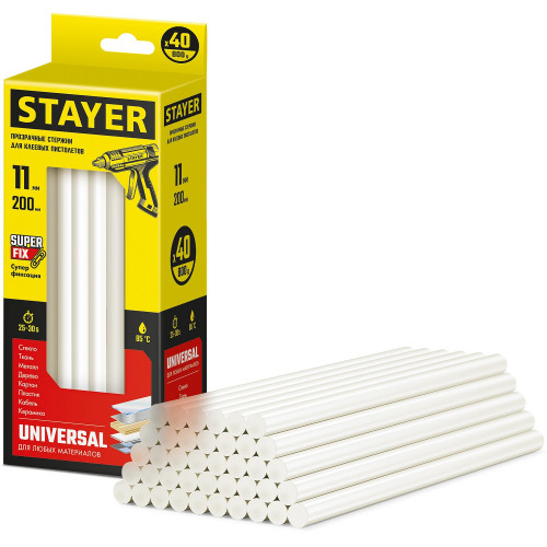 STAYER Universal прозрачные универсальные клеевые стержни, d 11 мм х 200 мм 40 шт. 0,8 кг.