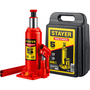 STAYER RED FORCE 5т 216-413мм домкрат бутылочный гидравлический в кейсе