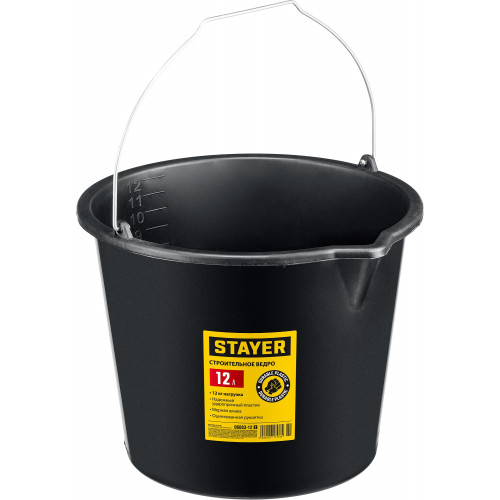 Строительное ведро STAYER, 12 л, ударопрочный пластик, с носиком, Strong