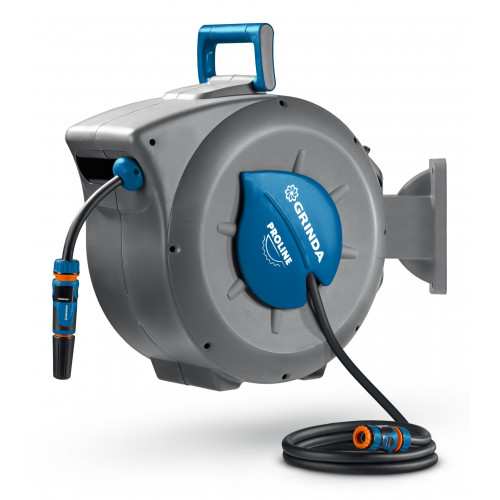 GRINDA HRA-30, шланг 30м x 1/2″, на поворотном кронштейне настенная, поливочный набор 4 предмета, катушка автоматическая со шлангом ProLine (428471)