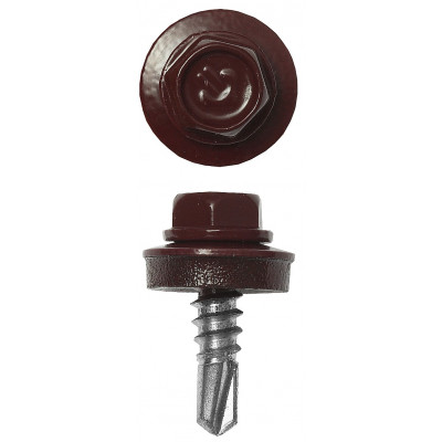 Саморезы СКМ кровельные, RAL 3005 темно-красный, 25 х 5.5 мм, 1 800 шт, для металлических конструкций, ЗУБР Профессионал
